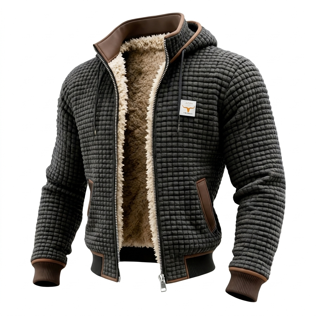 Hooded Waffle-Knit Zip Jacket