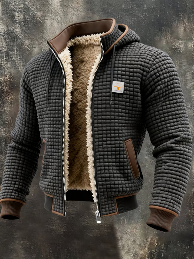 Hooded Waffle-Knit Zip Jacket, front