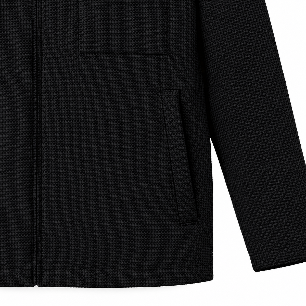 Waffle-Knit Stand Collar Jacket, waffle fabric and pocket detail