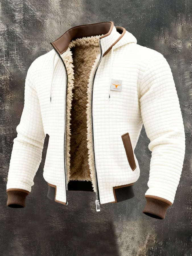 Hooded Waffle-Knit Zip Jacket, detail