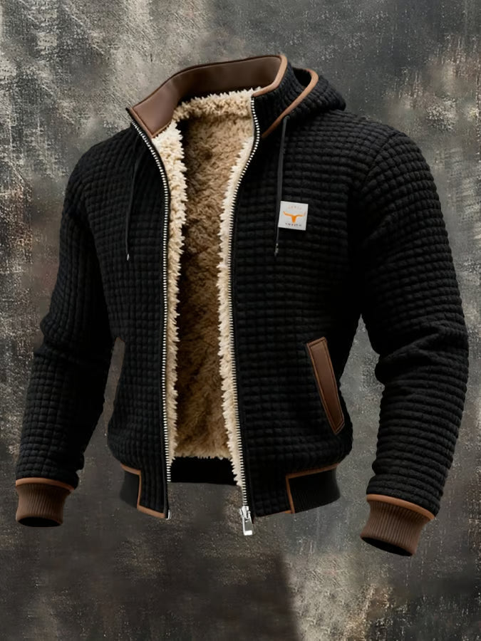 Hooded Waffle-Knit Zip Jacket, back