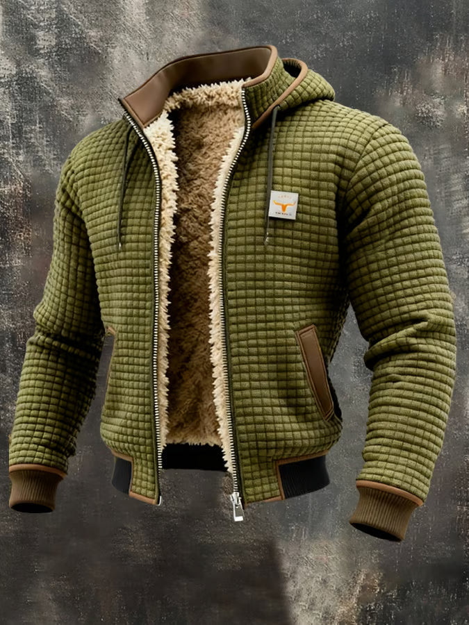Hooded Waffle-Knit Zip Jacket, hood
